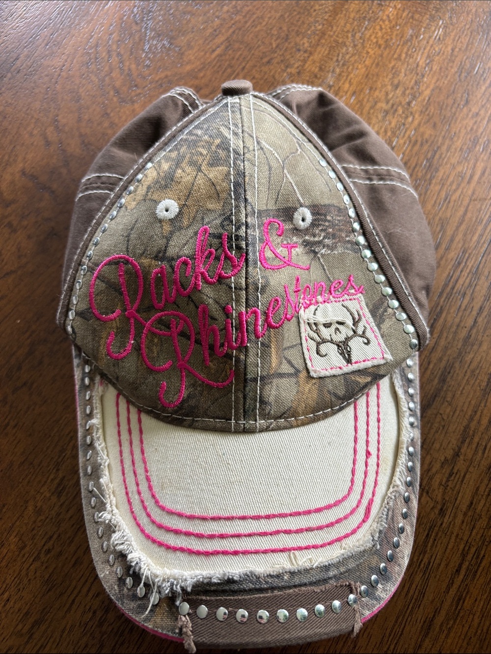 Jacks & Rhinestones Brown Camo Kids Hat with Pink Accents